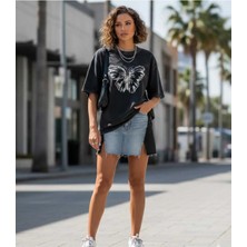 Divin Washed Effect Baskılı Kadın Oversıze T-Shirt