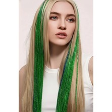 Caş Dekorasyon Yeşil Renk Simli Yan Postiş Hair Tinsel Shiny Hair-50 Cm- (2ADET)