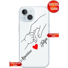 3gen Case İphone 13 - İphone 14 Uyumlu Anne Bebek İsim Eklenen El ele Aşk Kalp Desenli Şeffaf Silikon Kılıf