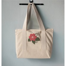 Swita Punch Işlemeli Desenli Keten Omuz Çantası, Plaj Çantası, El Çantası %100 Pamuk 36X29 cm