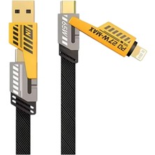 Fantastik Store 65W 4'ü 1 Arada Çoklu Şarj Kablosu – Usb-C, Usb-A, Lightning, Veri ve Şarj Desteği - Lisinya