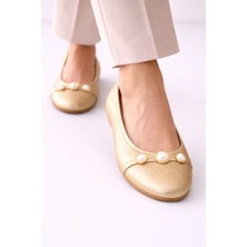 Slipcat Yuvarlak Burun Inci Tokalı Kadın Günlük Ofis Babet Ayakkabı