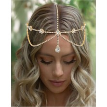 Caş Dekorasyon Altın Renk Taşlı Alınlık Kına Aksesuarı