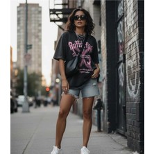 Divin Washed Effect Baskılı Kadın Oversıze T-Shirt