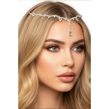 Caş Dekorasyon Gümüş Renk Taşlı Alınlık Kına Aksesuarı