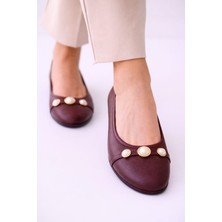 Slipcat Yuvarlak Burun Inci Tokalı Kadın Günlük Ofis Babet Ayakkabı