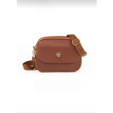 Özüm Çanta Kadın 3 Bölmeli Kalın Askı Kol ve Omuz Çantası Taba