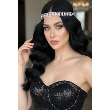 Caş Dekorasyon Gümüş Renk Taşlı Alınlık Kına Aksesuarı