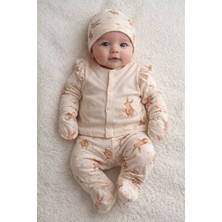 Yenidoğan %100 Pamuk 5’li Bebek Takımı – Uzun Kollu Üst, Alt, Şapka, Eldiven ve Mama Önlüğü