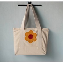 Swita Punch Işlemeli Desenli Keten Omuz Çantası, Plaj Çantası, El Çantası %100 Pamuk 36X29 cm