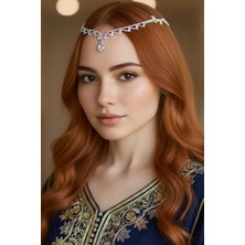 Caş Dekorasyon Gümüş Renk Taşlı Alınlık Kına Aksesuarı