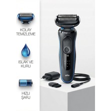 Braun Sıfır Tıraş Su Geçirmez Islak ve Kuru Kullanıma Uygun Ergonomik Tutuşlu Şarjlı 2 Parça Tıraş Makinesi Series 5