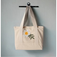 Swita Punch Işlemeli Desenli Keten Omuz Çantası, Plaj Çantası, El Çantası %100 Pamuk 36X29 cm