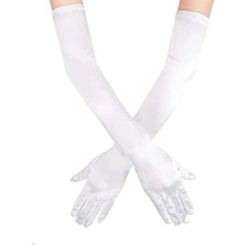 Fantastik Store Beyaz Renk Dirseğe Kadar Uzun Kumaş Eldiven 40 cm - Lisinya