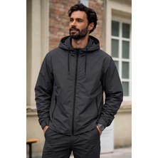 Damga Erkek Trend Füme Fermuarlı Yağmurluk Astarlı Spor Tarz ile Modern Koruma