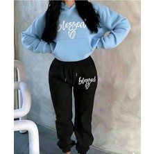 Divin Blessed Baskılı Kapüşonlu Sweatshirt & Eşofman 2lı Takımı