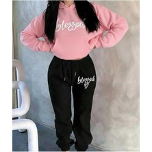 Divin Blessed Baskılı Kapüşonlu Sweatshirt & Eşofman 2lı Takımı