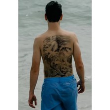 Caş Dekorasyon Kurt ve Kadın Modelli Geçici Sırt Dövme Tattoo