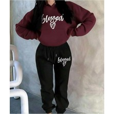 Divin Blessed Baskılı Kapüşonlu Sweatshirt & Eşofman 2lı Takımı