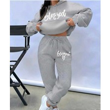 Divin Blessed Baskılı Kapüşonlu Sweatshirt & Eşofman 2lı Takımı