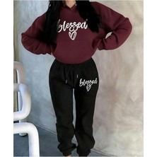 Divin Blessed Baskılı Kapüşonlu Sweatshirt & Eşofman 2lı Takımı