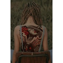 Caş Dekorasyon Kadın ve Kurukafa Modelli Geçici Sırt Dövme Tattoo