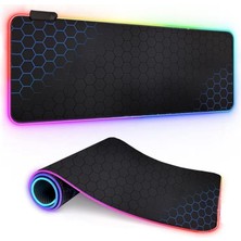 Braventa Collection Büyük Rgb Mousepad ve Klavye Pad Mavi Altıgen Desenli Blue Hex Tasarım Işıklı 70CM x 30CM Mouse Pad