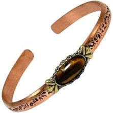 Kaplan Gözü Doğal Taşlı %100 Bakır El Yapımı Bileklik
