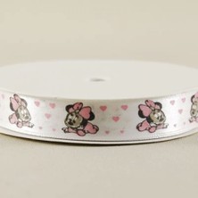 Braventa Collection Parti Vitrini Bebek Minnie Mouse Temalı Beyaz Saten Kurdela 1.5 Cm. x 10 Metre