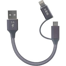 Braventa Collection S-Link SW-C220 15CM USB Micro/iphone Kılıflı Metal Gri 2 In 1 Flat Cable
