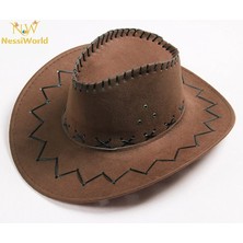 SHC4200 Mey Ithalat® Bağcıklı Çocuk Boy Nubuk Süet Kovboy Şapkası Koyu Kahve Renk