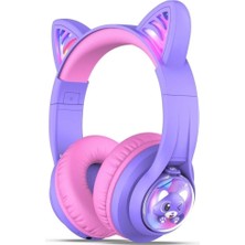 Braventa Collection Iclever Kedi Kulaklı LED Işıklı Güvenli Ses Sınırlı 45 Saat Oynatma Süreli Bluetooth Çocuk Kulaklığı