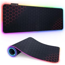 Braventa Collection Büyük Rgb Mousepad ve Klavye Pad Kırmızı Altıgen Desenli Red Hex Tasarım Işıklı 70CM x 30CM Mouse Pa