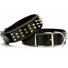 Braventa Collection Çift Kat Deri Güçlü Çivili Köpek Boyun Tasması, Siyah, 5X50-60 cm