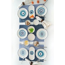 Braventa Collection Kevin Seramik Hand Made 14 Parça 6 Kişilik Nazar Boncuklu Kahvaltı Takımı