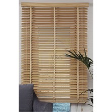 YS Perde Tasarım Wooden Blinds %100 Doğal Ahşap Jaluzi Perde , 50MM Alüminyum Kasalı Yüksek Kaliteli - Meşe Kurdelalı WOODWH/V215