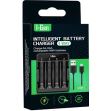 Braventa Collection I-Gen G400 4'lü Pil Şarj Aleti Aa/aaa Uyumlu Type-C Giriş Akıllı Hızlı Pil Şarj Cihazı