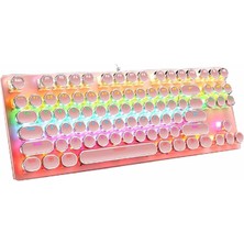 Braventa Collection Leaven K550 Kablolu Pembe Klavye Daktilo Tarzı Su Geçirmez LED Rgb Gökkuşağı Renler Mekanik Işıklı K