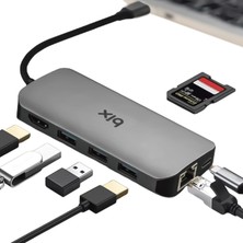 Braventa Collection BX10HB 8'i1 Arada Type-C Hub 4K@30Hz HDMI Bağlantı, 100W Pd Güç Dağıtımı C Tipi Şarj Bağlantı Noktas
