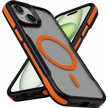 Braventa Collection iPhone 13 ile Uyumlu Lamer Kapak Magsafe Destekli Turuncu Kenarlı Mat Buz Şeffaf Kılıf – Airbag Köşe