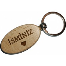 Kişiye Özel Oval Ahşap Anahtarlık – Isim ve Kalp Lazer Gravür Anahtarlık – Sevgiliye Özel Tasarım Hediye