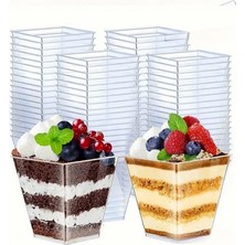 Braventa Collection Beysüs Kübik Prizma Kase Mika Plastik Şeffaf Kapaklı Sunum Kabı 24 Lü 120 cc