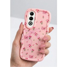 Coolacs Oppo A5 4g/5g 2025 Uyumlu Kılıf Kamera Çıkıntılı Kurdele ve Çiçek Kabartmalı Silikon Kapak