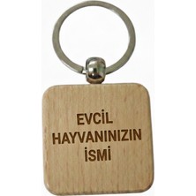 Kişiye Özel Kare Ahşap Anahtarlık – Evcil Hayvan Ismi Yazılı Lazer Gravür Anahtarlık – Patili Dostlara Özel Hediye