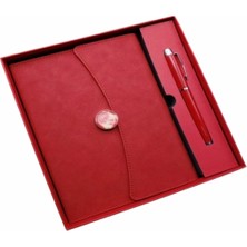 Braventa Collection Senon Deri Defter Kalem Set Kutulu Özel Tasarım Hediyelik Set (Kırmızı)