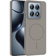 Braventa Collection Için Uyumlu 14T Pro Kılıf M-Safe Şarj Özellikli Ruby Sert Kapak Gri