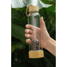Jaspir Doğal Taş Bambu Kapaklı Cam Su Matarası - 550 ml - Özel Kılıflı