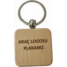 Kişiye Özel Kare Ahşap Anahtarlık – Araç Logosu ve Plaka Yazılı Lazer Gravür Anahtarlık – Özel Tasarım Araç Anahtarlığı