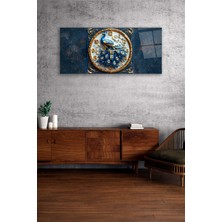 Olinpa Kırılmaz Cam Duvar Saati , Hem Tablo Hem Saat Mavi Altın Tavus Kuşu Tasarım Ev Ofis Hediyesi