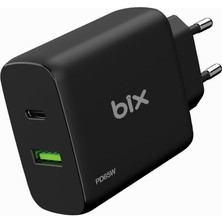 Braventa Collection BX2P65G Gan Pd 65W Type-C ve Usb-A Qc 18W Çift Portlu Akım Korumalı Hızlı Şarj Cihazı Siyah
